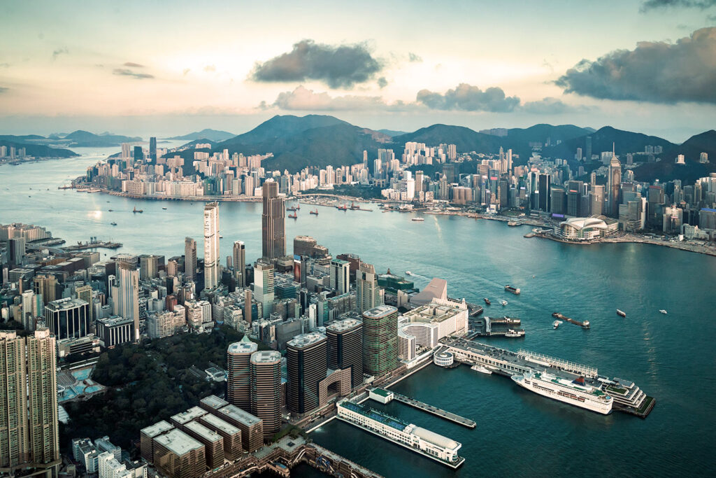 Aerial view of the Hong Kong city